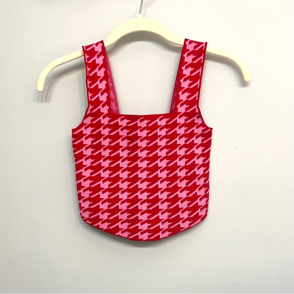 Primark Red and Pink Houndstooth Top